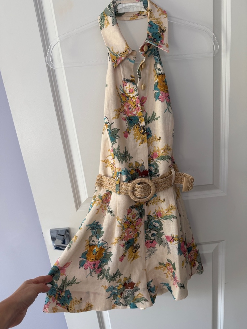 Zimmermann Cream Floral Halter Playsuit